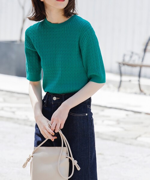 OPAQUE.CLIP（オペークドットクリップ）の「◆ケーブル編みニット【エクストラファインオーガニックコットン/WEB限定カラー・サイズ】（ニット/セーター・レディース・ブラック/グリーン/ホワイト系その他3/ホワイト系/ブルー/ブラウン系その他5/オレンジ・40/42/34/38/36）」の21枚目の写真