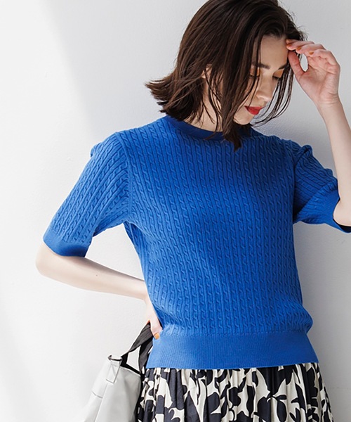 OPAQUE.CLIP（オペークドットクリップ）の「◆ケーブル編みニット【エクストラファインオーガニックコットン/WEB限定カラー・サイズ】（ニット/セーター・レディース・ブラック/グリーン/ホワイト系その他3/ホワイト系/ブルー/ブラウン系その他5/オレンジ・40/42/34/38/36）」の6枚目の写真