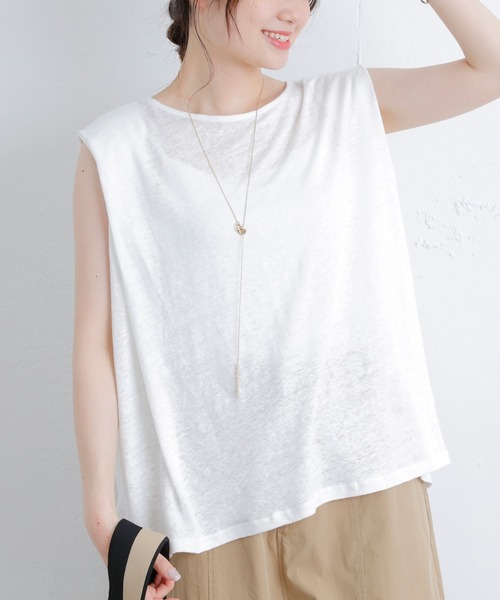 PUAL CE CIN(ピュアルセシン)の「ラミーリネン天竺カットソーノースリーブ(Tシャツ/カットソー・レディース・ホワイト/ブラック/グレー/ブルー・FREE)」の5枚目の写真