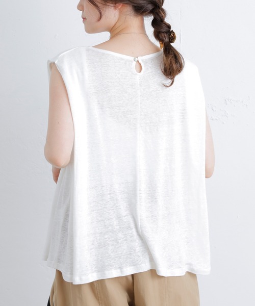 PUAL CE CIN(ピュアルセシン)の「ラミーリネン天竺カットソーノースリーブ(Tシャツ/カットソー・レディース・ホワイト/ブラック/グレー/ブルー・FREE)」の6枚目の写真
