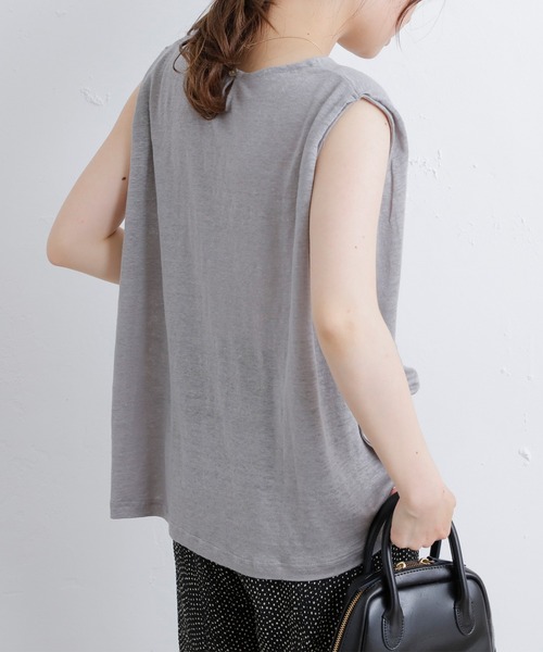 PUAL CE CIN(ピュアルセシン)の「ラミーリネン天竺カットソーノースリーブ(Tシャツ/カットソー・レディース・ホワイト/ブラック/グレー/ブルー・FREE)」の8枚目の写真