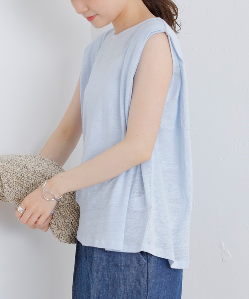 PUAL CE CIN(ピュアルセシン)の「ラミーリネン天竺カットソーノースリーブ(Tシャツ/カットソー・レディース・ホワイト/ブラック/グレー/ブルー・FREE)」の9枚目の写真