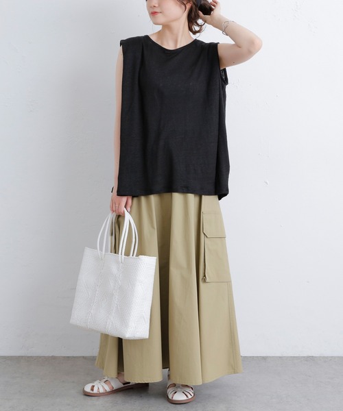 PUAL CE CIN(ピュアルセシン)の「ラミーリネン天竺カットソーノースリーブ(Tシャツ/カットソー・レディース・ホワイト/ブラック/グレー/ブルー・FREE)」の16枚目の写真
