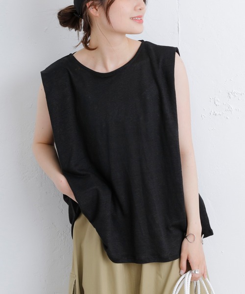 PUAL CE CIN(ピュアルセシン)の「ラミーリネン天竺カットソーノースリーブ(Tシャツ/カットソー・レディース・ホワイト/ブラック/グレー/ブルー・FREE)」の11枚目の写真