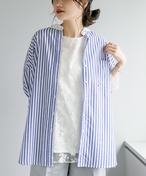 PUAL CE CIN（ピュアルセシン）の「クレリック ブラウス（シャツ/ブラウス・レディース・ベージュ/スミクロ/ブルー系/イエロー系・FREE）」の3枚目の写真