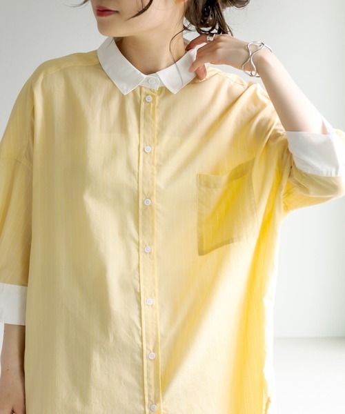 PUAL CE CIN（ピュアルセシン）の「クレリック ブラウス（シャツ/ブラウス・レディース・ベージュ/スミクロ/ブルー系/イエロー系・FREE）」の13枚目の写真