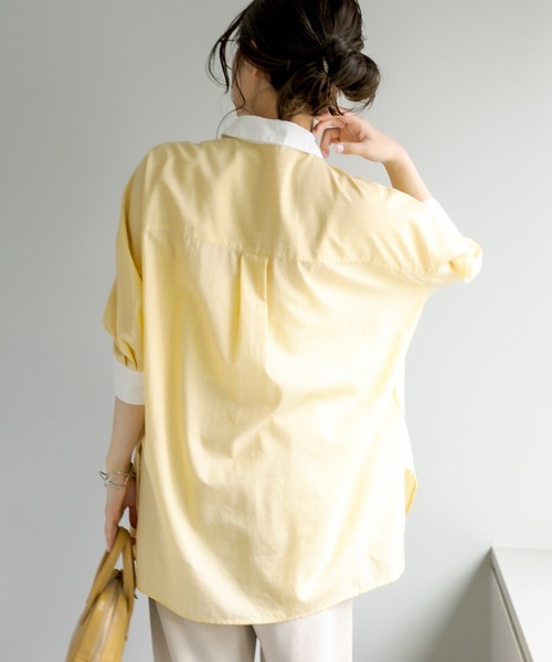 PUAL CE CIN（ピュアルセシン）の「クレリック ブラウス（シャツ/ブラウス・レディース・ベージュ/スミクロ/ブルー系/イエロー系・FREE）」の5枚目の写真