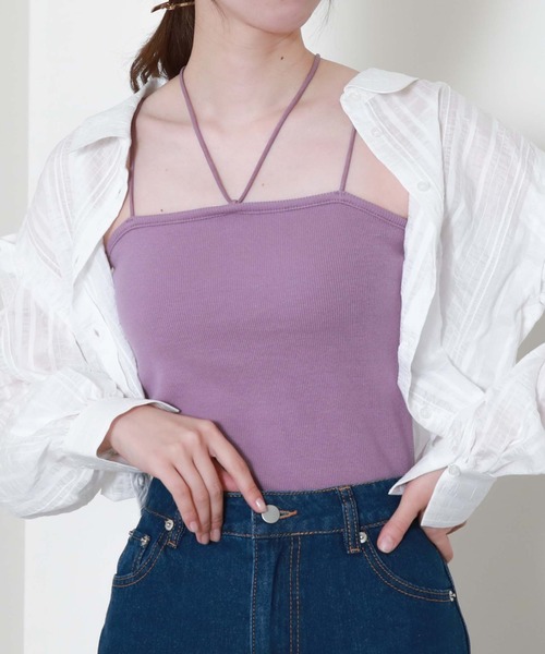 archives（アルシーヴ）の「コードストラップ短丈キャミソール（キャミソール・レディース・ブラック/パープル/アイボリー/ターコイズブルー/グリーン/ブルーグレー・MEDIUM）」の6枚目の写真