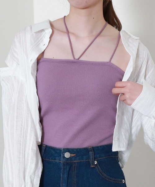 archives（アルシーヴ）の「コードストラップ短丈キャミソール（キャミソール・レディース・ブラック/パープル/アイボリー/ターコイズブルー/グリーン/ブルーグレー・MEDIUM）」の21枚目の写真