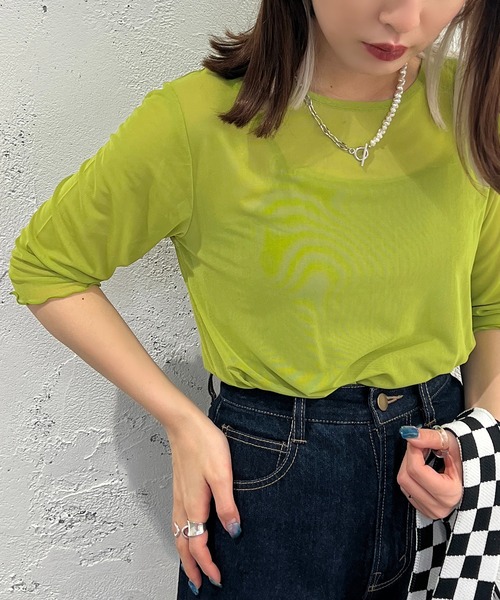apres jour mignon(アプレジュールミニョン)の「クルーネックシアーインナー【ZOZOTOWN限定アイテム】(Tシャツ/カットソー・レディース・ピンク/オレンジ/パープル/ライトグレー/グリーン/ライトブルー/ブラック・X-LARGE/フリー)」の19枚目の写真