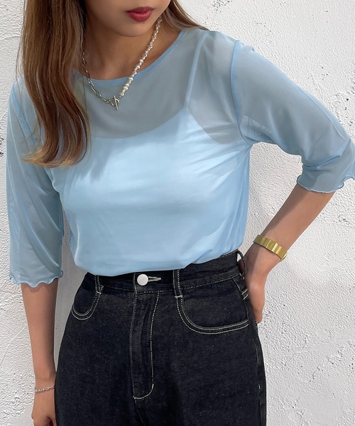 apres jour mignon(アプレジュールミニョン)の「クルーネックシアーインナー【ZOZOTOWN限定アイテム】(Tシャツ/カットソー・レディース・ピンク/オレンジ/パープル/ライトグレー/グリーン/ライトブルー/ブラック・X-LARGE/フリー)」の22枚目の写真