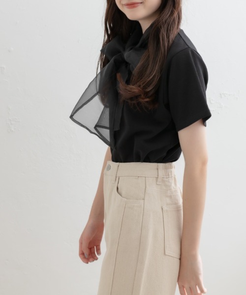 OLIVE des OLIVE（オリーブデオリーブ）の「オーガンジーリボン付Ｔシャツ（Tシャツ/カットソー・レディース・ブラック/オフホワイト/サックスブルー・FREE）」の17枚目の写真