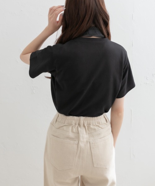 OLIVE des OLIVE（オリーブデオリーブ）の「オーガンジーリボン付Ｔシャツ（Tシャツ/カットソー・レディース・ブラック/オフホワイト/サックスブルー・FREE）」の5枚目の写真