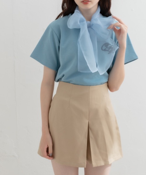 OLIVE des OLIVE（オリーブデオリーブ）の「オーガンジーリボン付Ｔシャツ（Tシャツ/カットソー・レディース・ブラック/オフホワイト/サックスブルー・FREE）」の9枚目の写真