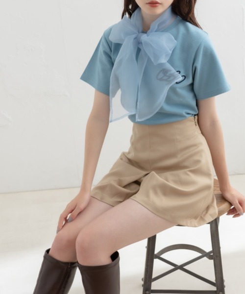 OLIVE des OLIVE（オリーブデオリーブ）の「オーガンジーリボン付Ｔシャツ（Tシャツ/カットソー・レディース・ブラック/オフホワイト/サックスブルー・FREE）」の21枚目の写真