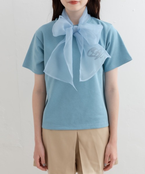 OLIVE des OLIVE（オリーブデオリーブ）の「オーガンジーリボン付Ｔシャツ（Tシャツ/カットソー・レディース・ブラック/オフホワイト/サックスブルー・FREE）」の7枚目の写真