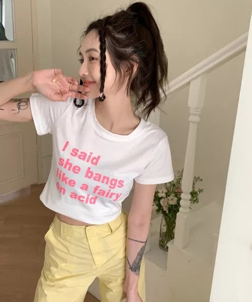 Auntie Rosa（アンティローザ）の「ガーリーロゴショート丈Tシャツ（Tシャツ/カットソー・レディース・ホワイト/ブルー/モカ・FREE）」の8枚目の写真