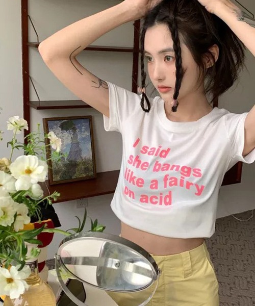 Auntie Rosa（アンティローザ）の「ガーリーロゴショート丈Tシャツ（Tシャツ/カットソー・レディース・ホワイト/ブルー/モカ・FREE）」の9枚目の写真