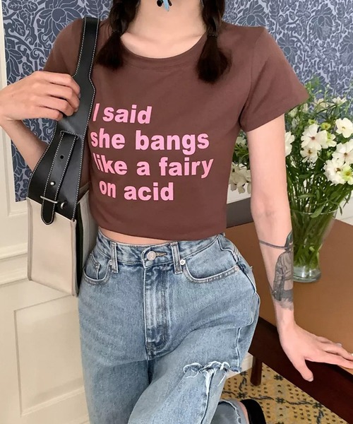 Auntie Rosa（アンティローザ）の「ガーリーロゴショート丈Tシャツ（Tシャツ/カットソー・レディース・ホワイト/ブルー/モカ・FREE）」の6枚目の写真