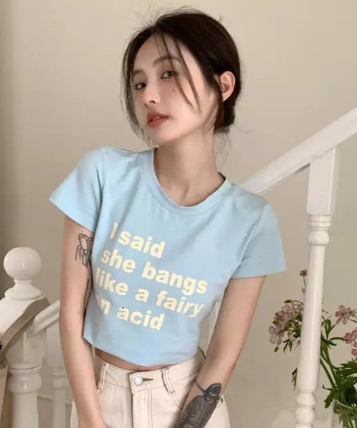 Auntie Rosa（アンティローザ）の「ガーリーロゴショート丈Tシャツ（Tシャツ/カットソー・レディース・ホワイト/ブルー/モカ・FREE）」の11枚目の写真