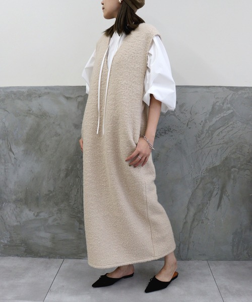 DONOBAN（ドノバン）の「フェイクウールVネックワンピース（ワンピース・レディース・グレー系その他/ブラック/カーキ・F）」の3枚目の写真