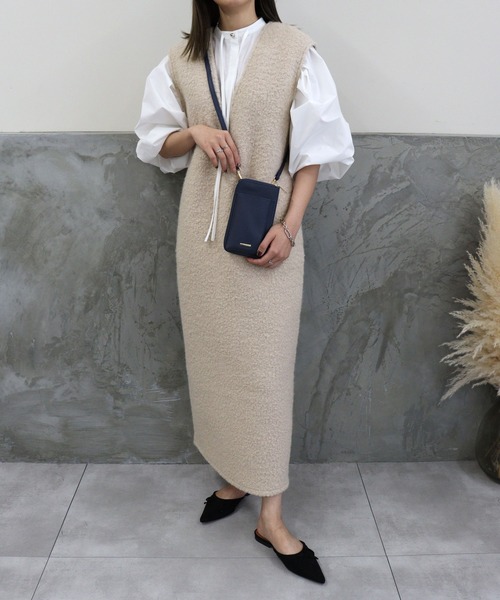 DONOBAN（ドノバン）の「フェイクウールVネックワンピース（ワンピース・レディース・グレー系その他/ブラック/カーキ・F）」の7枚目の写真