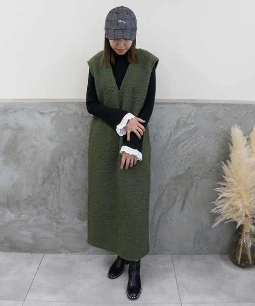 DONOBAN（ドノバン）の「フェイクウールVネックワンピース（ワンピース・レディース・グレー系その他/ブラック/カーキ・F）」の11枚目の写真
