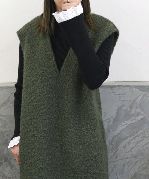 DONOBAN（ドノバン）の「フェイクウールVネックワンピース（ワンピース・レディース・グレー系その他/ブラック/カーキ・F）」の12枚目の写真