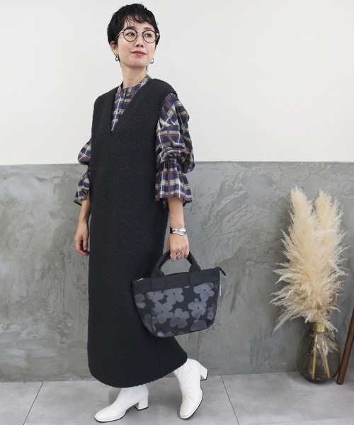 DONOBAN（ドノバン）の「フェイクウールVネックワンピース（ワンピース・レディース・グレー系その他/ブラック/カーキ・F）」の6枚目の写真