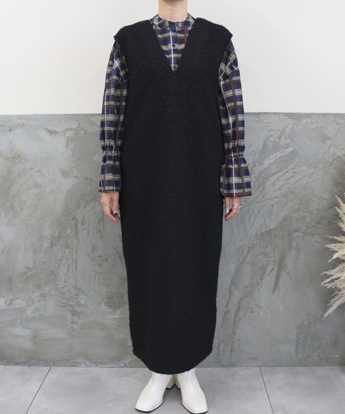 DONOBAN（ドノバン）の「フェイクウールVネックワンピース（ワンピース・レディース・グレー系その他/ブラック/カーキ・F）」の13枚目の写真