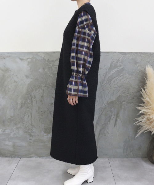 DONOBAN（ドノバン）の「フェイクウールVネックワンピース（ワンピース・レディース・グレー系その他/ブラック/カーキ・F）」の14枚目の写真