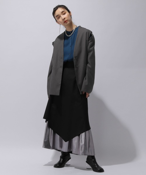 HARE（ハレ）の「2WAYノーカラージャケット＊ベスト（HARE)（ノーカラージャケット・レディース・チャコールグレー/ブラック・FREE）」の6枚目の写真