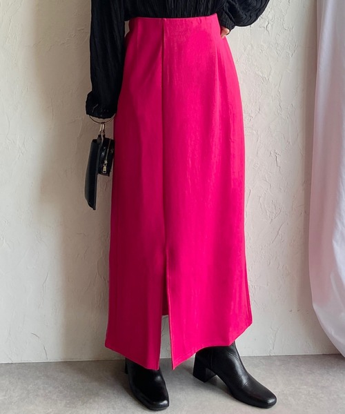 She's Closet(シーズクローゼット)の「サイドスリット入りポンチロングナロースカート(スカート・レディース・ブラック/パープル/ピンク/グリーン/マスタード/グレイッシュベージュ/テラコッタ・FREE)」の7枚目の写真