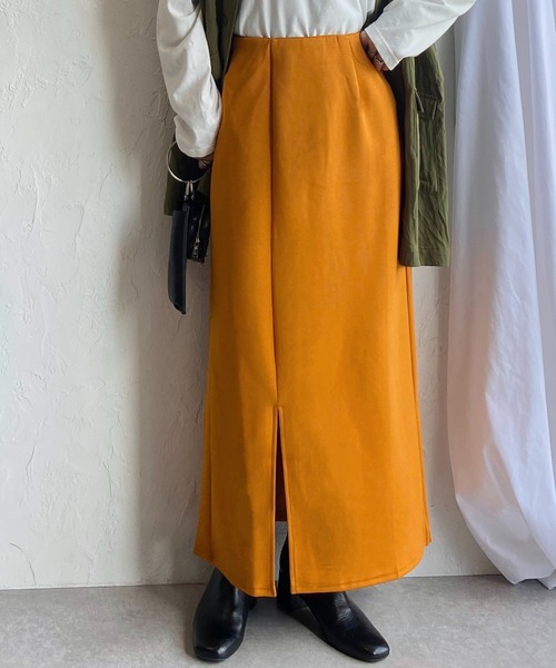 She's Closet(シーズクローゼット)の「サイドスリット入りポンチロングナロースカート(スカート・レディース・ブラック/パープル/ピンク/グリーン/マスタード/グレイッシュベージュ/テラコッタ・FREE)」の6枚目の写真