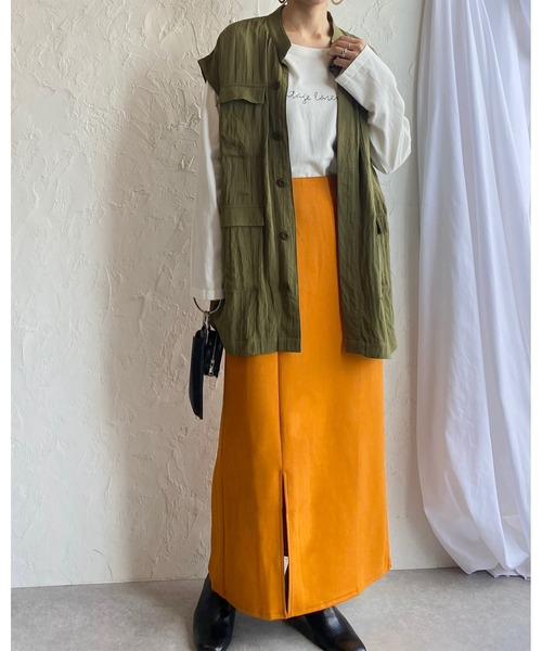 She's Closet(シーズクローゼット)の「サイドスリット入りポンチロングナロースカート(スカート・レディース・ブラック/パープル/ピンク/グリーン/マスタード/グレイッシュベージュ/テラコッタ・FREE)」の10枚目の写真
