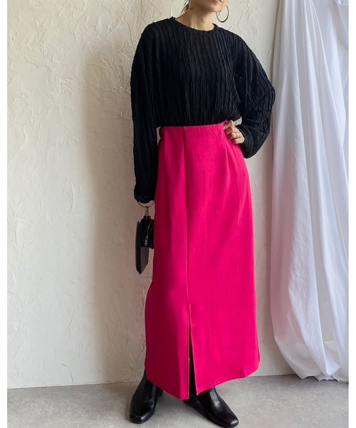 She's Closet(シーズクローゼット)の「サイドスリット入りポンチロングナロースカート(スカート・レディース・ブラック/パープル/ピンク/グリーン/マスタード/グレイッシュベージュ/テラコッタ・FREE)」の13枚目の写真