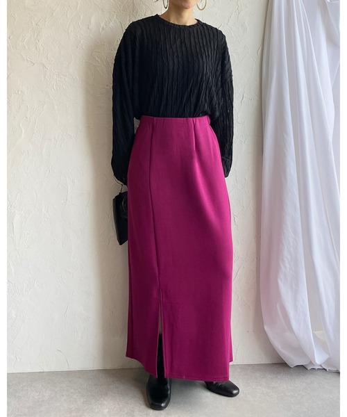 She's Closet(シーズクローゼット)の「サイドスリット入りポンチロングナロースカート(スカート・レディース・ブラック/パープル/ピンク/グリーン/マスタード/グレイッシュベージュ/テラコッタ・FREE)」の14枚目の写真