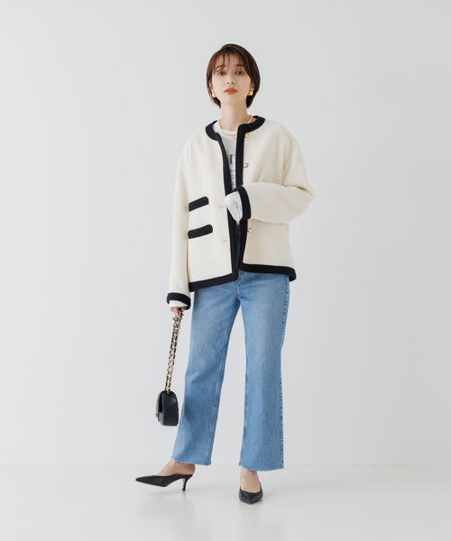 Rouge vif(ルージュヴィフ)の「ツィードジャケット(ノーカラージャケット・レディース・ホワイト/ブラック・フリー)」の5枚目の写真