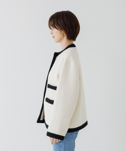 Rouge vif(ルージュヴィフ)の「ツィードジャケット(ノーカラージャケット・レディース・ホワイト/ブラック・フリー)」の7枚目の写真