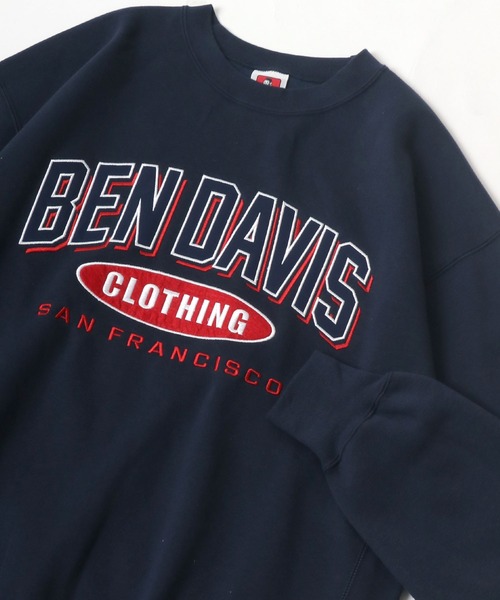 BEN DAVIS(ベンデイビス)の「BEN DAVIS/ベンデイビス ビッグシルエット カレッジロゴ 裏起毛 スウェットトレーナー(スウェット・レディース・ダークグリーン/ネイビー/オートミール/ブルーグリーン・M/L/XL)」の1枚目の写真