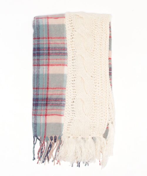 Q(キュー)の「ケーブル切替チェックストール(ストール/ショール・レディース・ホワイト系その他/ブラック系その他・MEDIUM)」の4枚目の写真