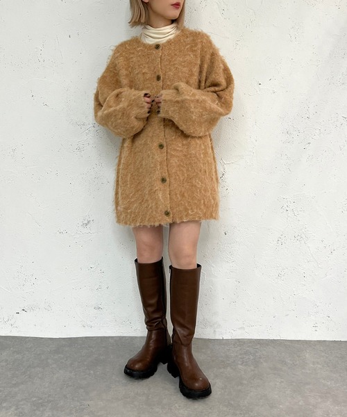 apres jour mignon(アプレジュールミニョン)の「メランジニット起毛カーディガン【ZOZOTOWN限定アイテム】(カーディガン/ボレロ・レディース・グリーン/ライトベージュ/オレンジ/パープル・フリー/X-LARGE)」の9枚目の写真