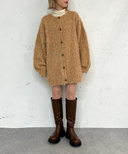 apres jour mignon(アプレジュールミニョン)の「メランジニット起毛カーディガン【ZOZOTOWN限定アイテム】(カーディガン/ボレロ・レディース・グリーン/ライトベージュ/オレンジ/パープル・フリー/X-LARGE)」の8枚目の写真