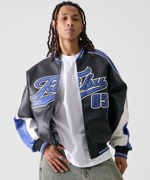 セール】FUBU フブ ブランド ロゴ ワッペン 刺繍 長袖 フェイクレザー