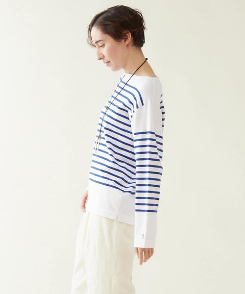 Armor lux（アルモーリュックス）の「Armor-lux /別注パネルボーダー ルーズフィットブルトンシャツ（Tシャツ/カットソー・レディース・ブルー/ネイビー・1/2）」の7枚目の写真