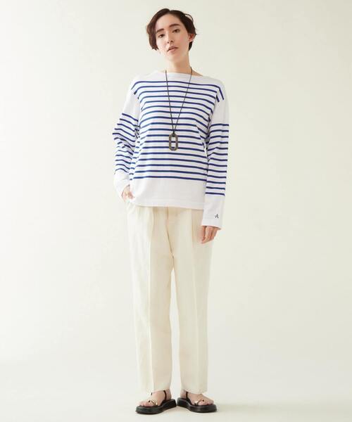 Armor lux（アルモーリュックス）の「Armor-lux /別注パネルボーダー ルーズフィットブルトンシャツ（Tシャツ/カットソー・レディース・ブルー/ネイビー・1/2）」の3枚目の写真