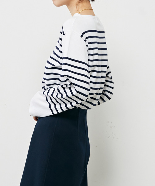 Armor lux（アルモーリュックス）の「Armor-lux /別注パネルボーダー ルーズフィットブルトンシャツ（Tシャツ/カットソー・レディース・ブルー/ネイビー・1/2）」の12枚目の写真