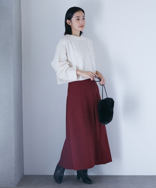 NANO universe(ナノユニバース)の「LB.04/ラップライクプリーツスカート(スカート・レディース・ベージュ/ブラウン/ボルドー・FREE)」の6枚目の写真