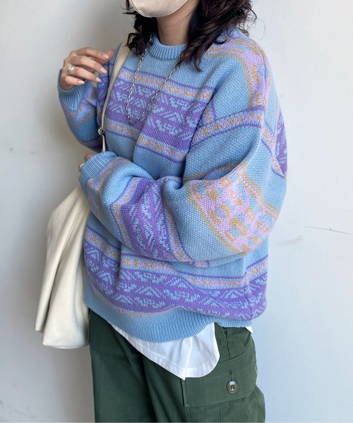 CPCM(シーピーシーエム)の「柄ボーダーニットプルオーバー(ニット/セーター・レディース・ベージュ/アイボリー/サックスブルー・FREE)」の21枚目の写真