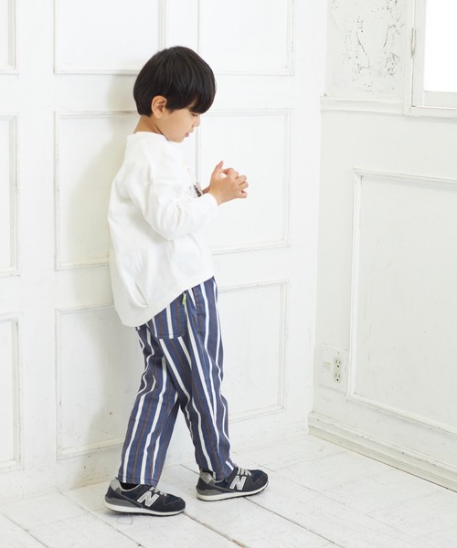 MAKE YOUR DAY（メイクユアデイ）の「ストライプ柄イージーパンツ■80～140cm（その他パンツ・キッズ・ブルー/ベージュ・90/100/110/120/130/140/80）」の4枚目の写真